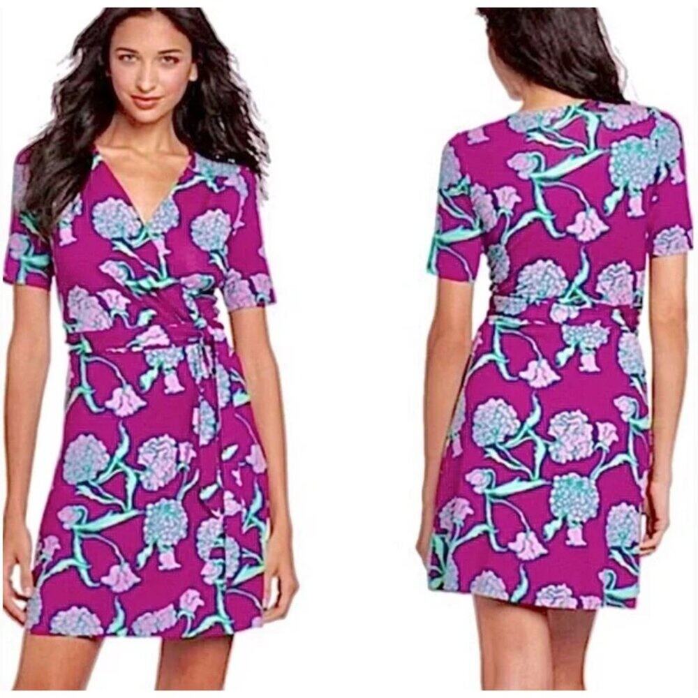 Lilly Pulitzer Arina Wrap Dress Women's Size Small Hollyhock Excellent Very gent